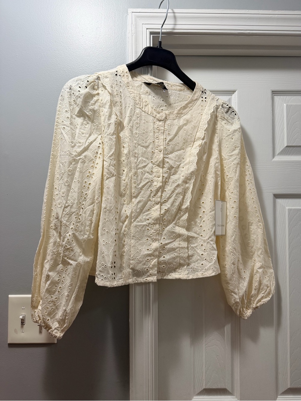 Calligraphie Eyelet long Sleeve button up Blouse in Cream
